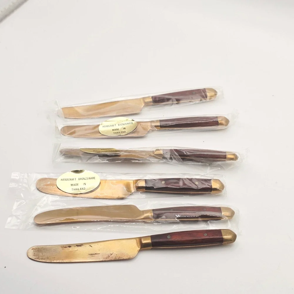 Vintage Thai Bronzeware Mini Knives / Butter Spreader‎ with Box MCM Collectible